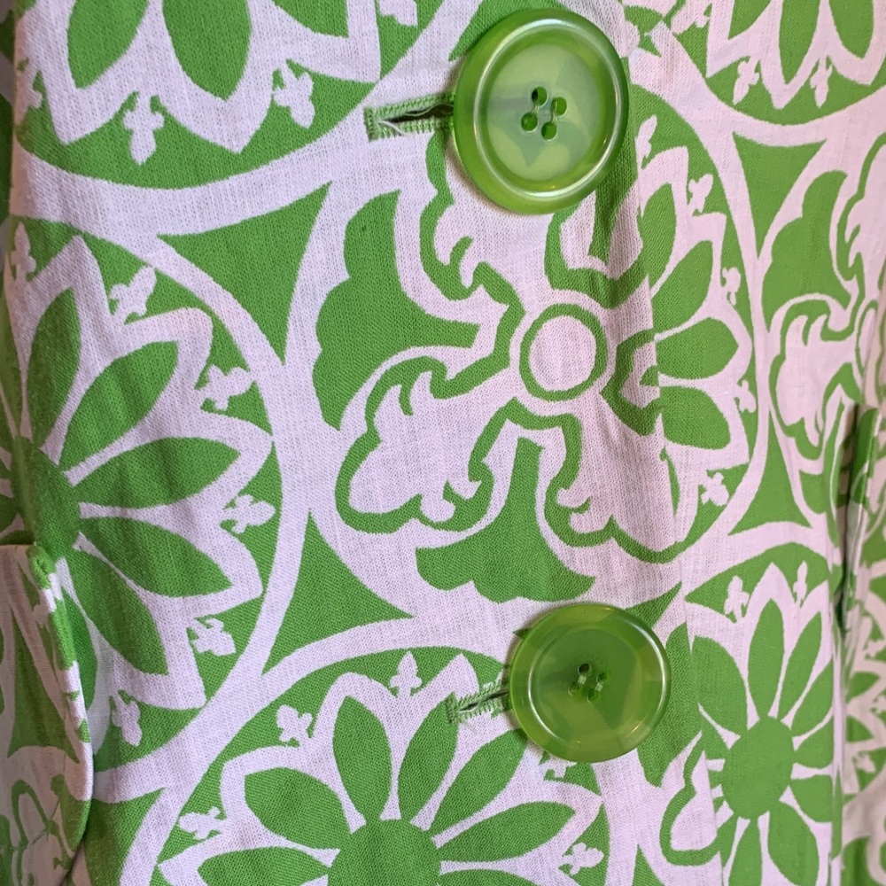 Vibrant Vintage-Inspired Green Floral Women's Blazer by Margaret Frances - Picture 3 of 10